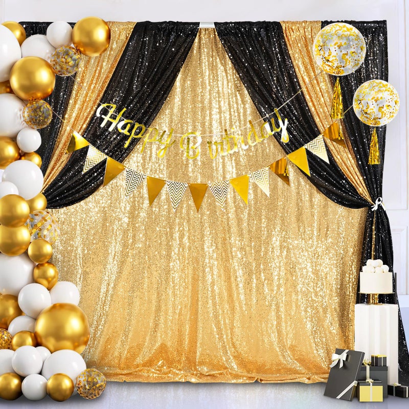 QueenDream 8ft x 8ft Gold Sequin Backdrop Curtain Glitter Photo Booth Backdrop for Wedding Birthday Baby Shower Event Decor - Image 2